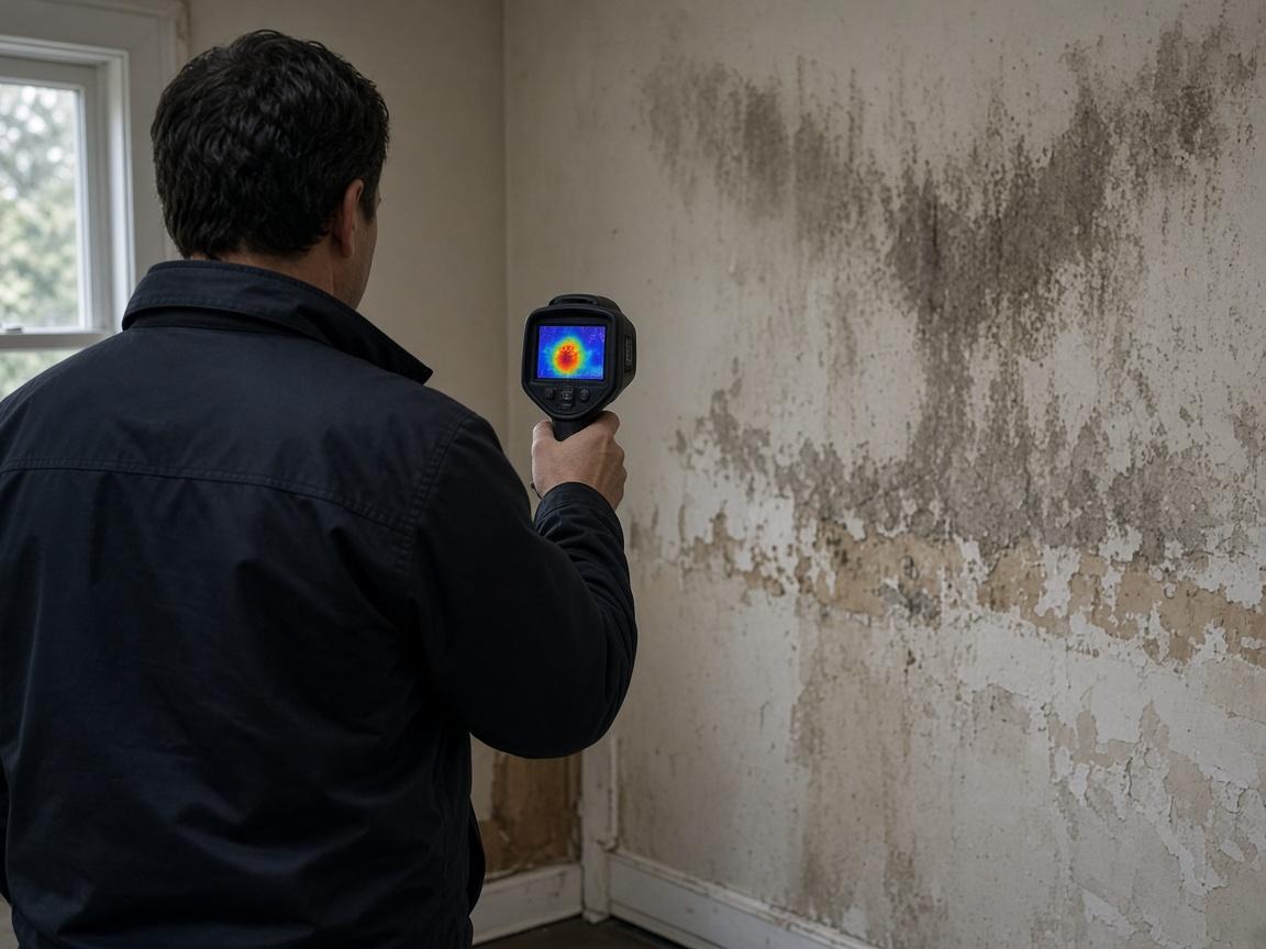 Technician performing moisture assessment with thermal imaging in Surrey BC home