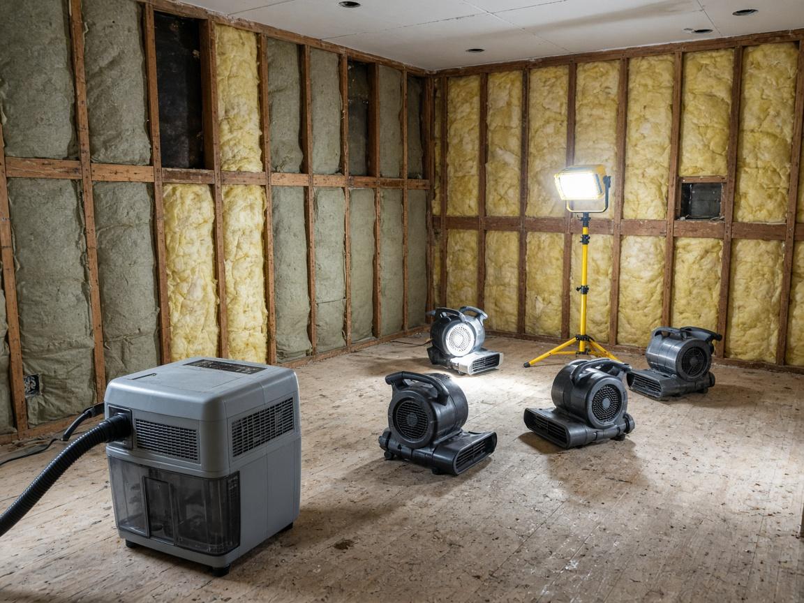 LGR dehumidifier and air movers drying wall cavity in Surrey BC